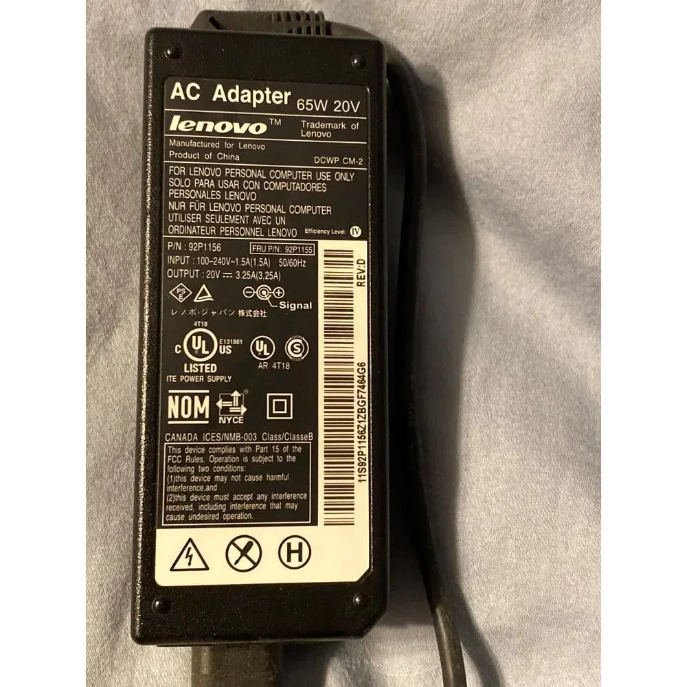 Lenovo Black AC Power Adaptor for Laptop 65W 20V DCWP CM-2